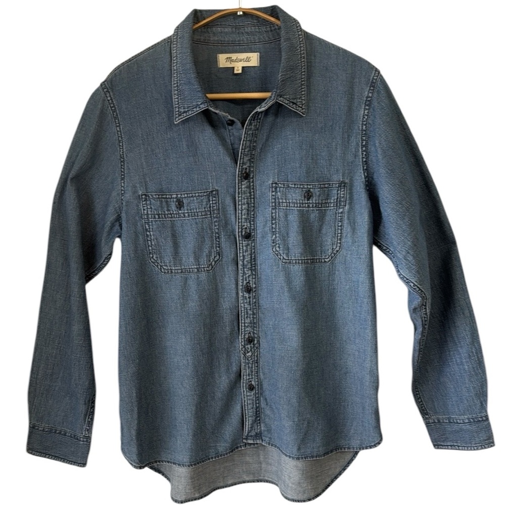 MADEWELL Women’s Size Large Blue Botton Down Long Sleeve Shirts Pockets